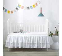 Feyart Ruffled Crib Skirt Two Layers Children's Bed Skirt Baby Bed Cover Dust Ruffle, Nursery Home Bedding Decoration Bedspread Bedsheet (71 * 132+38cm,White)
