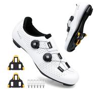 Feyenold Men's Cycling Shoes Women's Cycling Shoes Compatible with SPD-SL Pedal & Compatible Installation SPD/Look KEO Cleats Riding Shoes White 43 EU