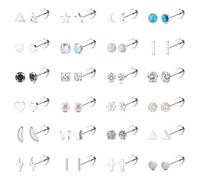 FEYIR 15 Pairs Screw Back Earrings Set for Women Hypoallergenic Surgical Steel Earring Cute CZ Butterfly Star Flower Stud Hoop Dangle ScrewBack Stud Earrings Set, Stainless Steel, Cubic Zirconia