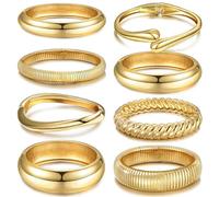 FEYIR 8 Pcs Chunky Gold Bangle Bracelet for Women Trendy Cuff Stretch Twisted Bangle Statement Stack Bracelets Set
