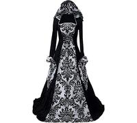 Feynman Abito da Donna in Stile medievale con Maniche a Tromba, Vestito Lungo in Stile rinascimentale, rétro, adatto per carnevale, Halloween, Feste e Come Costume da principessa, con Cappuccio