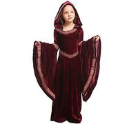 Feynman Medieval Dress Girl Costume Medieval Renaissance Nobility Palace Princess Dress Halloween Victorian Queen Costume Red Wine S