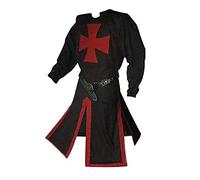 Feynman Medieval Knight Costume - Templar Knight, Crusader, Viking Tunic - Temple, Carnival LARP Cosplay - Men's Noble Black XL