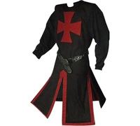 Feynman Medieval Knight Costume - Templar Knight, Crusader, Viking Tunic - Temple, Carnival, LARP, Cosplay - Weapon Skirt - Men's Noble Black S