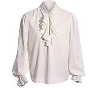 Feynman Men's Medieval Pirate Shirt Gothic Steampunk Costume Victorian Renaissance Halloween Carnival Viking Cosplay Tops Ruffle Shirt White