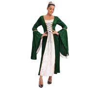 Feynman Women's Retro Medieval Dress with Trumpet Sleeves, Medieval Victorian Queen Dresses, Renaissance Gothic Maxi Dress, Carnival, Halloween Party, Princess Costume