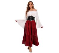 Feynman Women's Retro Medieval Dress with Trumpet Sleeves, Medieval Victorian Queen Dresses, Renaissance Gothic Maxi Dress, Carnival, Halloween, Party, Princess Costume