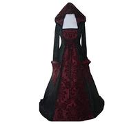 Feynman Women's Retro Medieval Dress with Trumpet Sleeves, Medieval Victorian Queen Dresses, Renaissance Gothic Maxi Dress, Carnival, Halloween Party, Princess Costume, Black and red, M