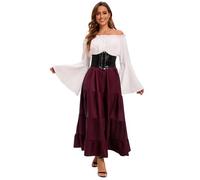 Feynman Women's Retro Medieval Dress with Trumpet Sleeves, Medieval Victorian Queen Dresses, Renaissance Gothic Maxi Dress, Carnival, Halloween, Party, Princess Costume