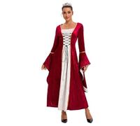 Feynman Women's Retro Medieval Dress with Trumpet Sleeves, Medieval Victorian Queen Dresses, Renaissance Gothic Maxi Dress, Carnival, Halloween Party, Princess Costume