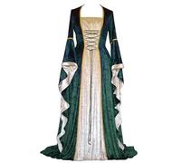 Feynman Women's Retro Medieval Dress with Trumpet Sleeves, Medieval Victorian Queen Dresses, Renaissance Gothic Maxi Dress, Carnival, Halloween Party, Princess Costume