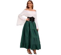 Feynman Women's Retro Medieval Dress with Trumpet Sleeves, Medieval Victorian Queen Dresses, Renaissance Gothic Maxi Dress, Carnival, Halloween, Party, Princess Costume