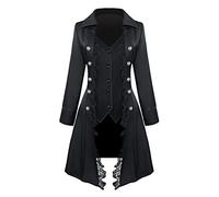 Feynman Women's Steampunk Tailcoat Gothic Coat with Lace, Woman Baroque Victorian Three-Handed Vintage Medieval Jacket Uniform