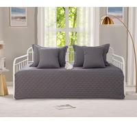Feyocn 5-Piece Daybed Cover Set Gray,Twin Cozy Daybed Bedding Sets for All Season Double Sided-Quilting Daybed Comforter Bedspread, Geometric Print Day Bed Cover Twin Bed with 4 Pillow Shams,39"x75"