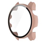 Feysentoe Screen Protector Watch Cases Compatible for Garmin Forerunner 255 Tempered Glass Protective Case Protector Cover Bumper Shell.(pink)