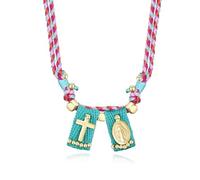 Feyukeu Virgin Mary Crucifix Necklace - 18K Gold Plated Catholic Pendant, Adjustable Colorful Cord, Handmade Gifts for Women, First Communion, Spiritual Protection Jewelry, One Size, Brass, No