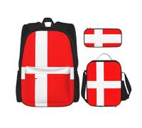 FEYUNYAN 3-Piece Backpack Set, Denmark Danish Flag, Water-Resistant Schoolbag, Insulated Lunch Bag, Large Capacity Pencil Case, School Bags For Travel Office & Outdoor Activities, 3-In-1 Backpack Set