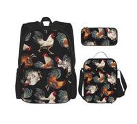 FEYUNYAN 3-Piece Backpack Set, French Roosters, Water-Resistant Schoolbag, Insulated Lunch Bag, Large Capacity Pencil Case, School Bags For Travel Office & Outdoor Activities, 3-In-1 Backpack Set