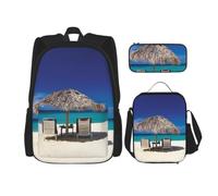 FEYUNYAN 3-Piece Backpack Set, Jamaica Beach, Water-Resistant Schoolbag, Insulated Lunch Bag, Large Capacity Pencil Case, School Bags For Travel Office & Outdoor Activities, 3-In-1 Backpack Set
