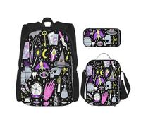 FEYUNYAN 3-Piece Backpack Set, Water-Resistant Schoolbag, Insulated Lunch Bag, Large Capacity Pencil case, Magic Witch Witchcraft Bohemian Drawing School Bags for Travel Office, 3-in-1 Backpack Set
