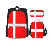 FEYUNYAN 3-Piece Backpack Set, Water-Resistant Schoolbag, Insulated Lunch Bag, Large Capacity Pencil case, Denmark Danish Flag School Bags for Travel Office & Outdoor Activities, 3-in-1 Backpack Set
