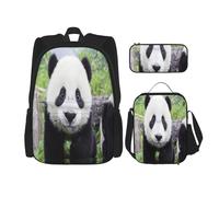 FEYUNYAN 3-Piece Backpack Set, Water-Resistant Schoolbag, Insulated Lunch Bag, Large Capacity Pencil case, Lovely Panda Walking on The Grassland School Bags for Travel Office, 3-in-1 Backpack Set