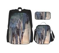 FEYUNYAN 3-piece backpack set, Water-Resistant schoolbag, Insulated Lunch Bag, Large capacity pencil case, Two Elephants Playing School bags for Travel Office & Outdoor Activities, 3-in-1 Backpack Set