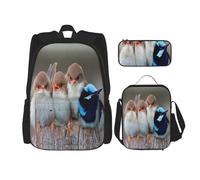 FEYUNYAN 3-Piece Backpack Set, Water-Resistant Schoolbag, Insulated Lunch Bag, Large Capacity Pencil case, Four Birds School Bags for Travel Office & Outdoor Activities, 3-in-1 Backpack Set