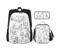 FEYUNYAN 3-Piece Backpack Set, Water-Resistant Schoolbag, Insulated Lunch Bag, Large Capacity Pencil case, Instruments Performers Notes Little Birds School Bags for Travel Office, 3-in-1 Backpack Set