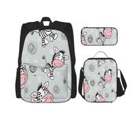 FEYUNYAN 3-Piece Backpack Set, Water-Resistant Schoolbag, Insulated Lunch Bag, Large Capacity Pencil case, Cute Zebra School Bags for Travel Office & Outdoor Activities, 3-in-1 Backpack Set