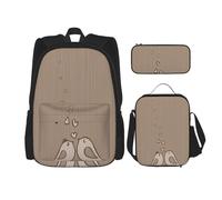 FEYUNYAN 3-Piece Backpack Set, Water-Resistant Schoolbag, Insulated Lunch Bag, Large Capacity Pencil case, Love Birdie Stripe School Bags for Travel Office & Outdoor Activities, 3-in-1 Backpack Set
