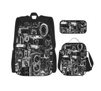 FEYUNYAN 3-Piece Backpack Set, Water-Resistant Schoolbag, Insulated Lunch Bag, Large Capacity Pencil case, Cool Camera Collection School Bags for Travel Office, 3-in-1 Backpack Set