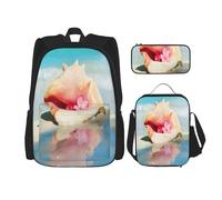 FEYUNYAN 3-Piece Backpack Set, Water-Resistant Schoolbag, Insulated Lunch Bag, Large Capacity Pencil case, Beach Conch Seascape School Bags for Travel Office & Outdoor Activities, 3-in-1 Backpack Set