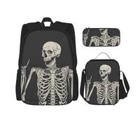 FEYUNYAN 3-Piece Backpack Set, Water-Resistant Schoolbag, Insulated Lunch Bag, Large Capacity Pencil case, Skull Rock Roll Skeleton Bone School Bags for Travel Office, 3-in-1 Backpack Set