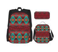 FEYUNYAN 3-Piece Backpack Set, Water-Resistant Schoolbag, Insulated Lunch Bag, Large Capacity Pencil case, Ethnic Geometric Pattern School Bags for Travel Office, 3-in-1 Backpack Set