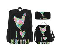 FEYUNYAN 3-Piece Backpack Set, Water-Resistant Schoolbag, Insulated Lunch Bag, Large Capacity Pencil case, Flower Heart Chicken School Bags for Travel Office & Outdoor Activities, 3-in-1 Backpack Set