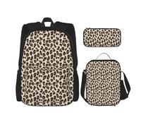 FEYUNYAN 3-Piece Backpack Set, Water-Resistant Schoolbag, Insulated Lunch Bag, Large Capacity Pencil case, Leopard School Bags for Travel Office & Outdoor Activities, 3-in-1 Backpack Set