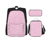 FEYUNYAN 3-Piece Backpack Set, Water-Resistant Schoolbag, Insulated Lunch Bag, Large Capacity Pencil case, Pink Ribbon Pattern School Bags for Travel Office & Outdoor Activities, 3-in-1 Backpack Set