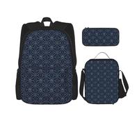 FEYUNYAN 3-Piece Backpack Set, Water-Resistant Schoolbag, Insulated Lunch Bag, Large Capacity Pencil case, Dotted Lines Geometric Shapes Blue School Bags for Travel Office, 3-in-1 Backpack Set