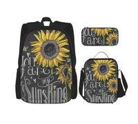 FEYUNYAN 3-Piece Backpack Set, Water-Resistant Schoolbag, Insulated Lunch Bag, Large Capacity Pencil case, You are My Sunflower School Bags for Travel Office & Outdoor Activities, 3-in-1 Backpack Set