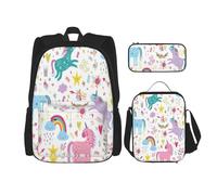 FEYUNYAN 3-Piece Backpack Set, Water-Resistant Schoolbag, Insulated Lunch Bag, Large Capacity Pencil case, Unicorns Pink School Bags for Travel Office & Outdoor Activities, 3-in-1 Backpack Set