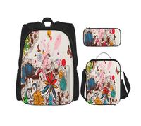FEYUNYAN 3-Piece Backpack Set, Water-Resistant Schoolbag, Insulated Lunch Bag, Large Capacity Pencil case, Colorful Flower Butterfly School Bags for Travel Office, 3-in-1 Backpack Set