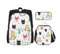 FEYUNYAN 3-Piece Backpack Set, Water-Resistant Schoolbag, Insulated Lunch Bag, Large Capacity Pencil case, Colorful Simple Cute Animals School Bags for Travel Office, 3-in-1 Backpack Set