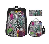 FEYUNYAN 3-Piece Backpack Set, Water-Resistant Schoolbag, Insulated Lunch Bag, Large Capacity Pencil case, Zebra School Bags for Travel Office & Outdoor Activities, 3-in-1 Backpack Set