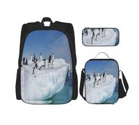 FEYUNYAN 3-Piece Backpack Set, Water-Resistant Schoolbag, Insulated Lunch Bag, Large Capacity Pencil case, Penguin School Bags for Travel Office & Outdoor Activities, 3-in-1 Backpack Set