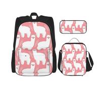 FEYUNYAN 3-Piece Backpack Set, Water-Resistant Schoolbag, Insulated Lunch Bag, Large Capacity Pencil case, Alpaca Llama School Bags for Travel Office & Outdoor Activities, 3-in-1 Backpack Set