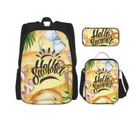 FEYUNYAN 3-Piece Backpack Set, Water-Resistant Schoolbag, Insulated Lunch Bag, Large Capacity Pencil case, Hello Summer School Bags for Travel Office & Outdoor Activities, 3-in-1 Backpack Set