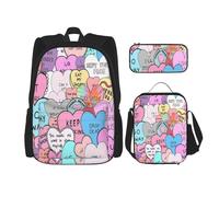 FEYUNYAN 3-Piece Backpack Set, Water-Resistant Schoolbag, Insulated Lunch Bag, Large Capacity Pencil case, Colorful Heart School Bags for Travel Office & Outdoor Activities, 3-in-1 Backpack Set