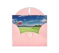 FEYUNYAN All-Occasion Greeting Cards With Pink Envelope, Golf Field Flag In The Hole, Blank Inside Thank You Cards Set, Luxury Pearl Paper Eco-Friendly Blank Note Cards For Wedding Birthday Christmas