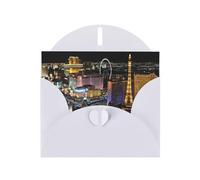 FEYUNYAN All-Occasion Greeting Cards With White Envelope, Las Vegas Night View, Blank Inside Thank You Cards Set, Luxury Pearl Paper Eco-Friendly Blank Note Cards For Wedding Birthday Christmas